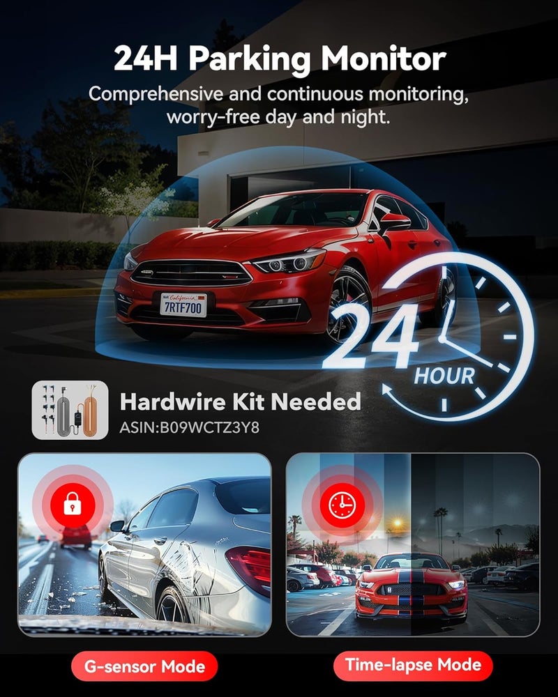 REDTIGER 4K Dash Cam Front and Rear, STARVIS 2 Sensor, 64GB Card Included, 4K/2.5K+1080P Dual Dash Camera for Cars Built-in WiFi GPS, 3.18 Inch IPS Screen, 170° Wide Angle, Parking Monitor (F7N Pro) - Image 5